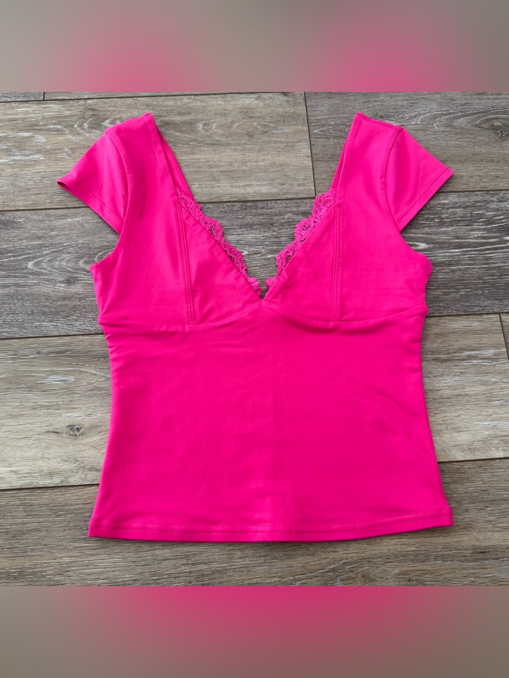 Neon Pink Plunge Lace Lined Top